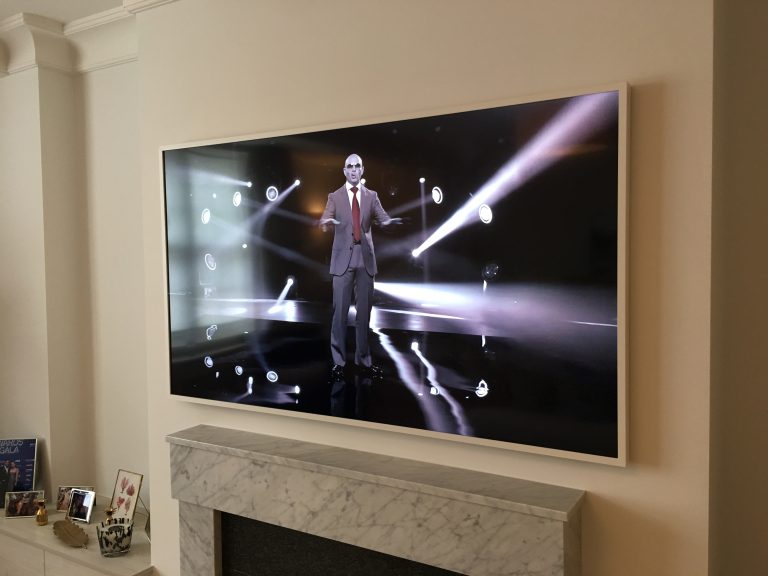 samsung-frame-tv-wall-mounted-above-fireplace-dorset-bournemouth-home-cinema-systems-bournemouth